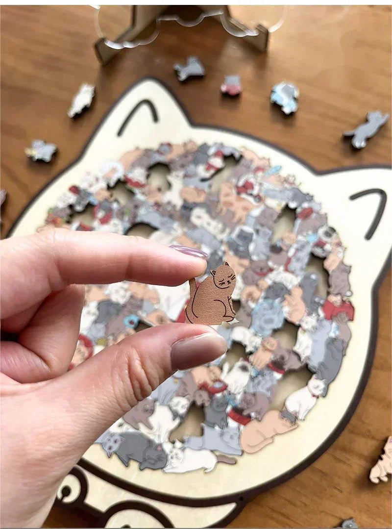 🎁70% OFF!!!-Ready for Christmas!🎅🧩135-Piece Cute Cat Puzzle Challenge Irregular Shaped Wooden Jigsaw Puzzle👍🎁Stress Relief Enthusiast Gift, Christmas Gift✨