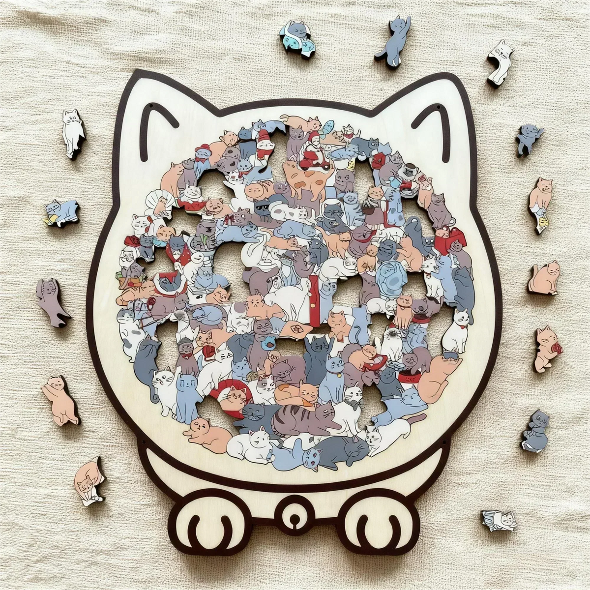 🎁70% OFF!!!-Ready for Christmas!🎅🧩135-Piece Cute Cat Puzzle Challenge Irregular Shaped Wooden Jigsaw Puzzle👍🎁Stress Relief Enthusiast Gift, Christmas Gift✨