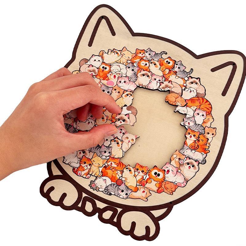 🎁70% OFF!!!-Ready for Christmas!🎅🧩135-Piece Cute Cat Puzzle Challenge Irregular Shaped Wooden Jigsaw Puzzle👍🎁Stress Relief Enthusiast Gift, Christmas Gift✨