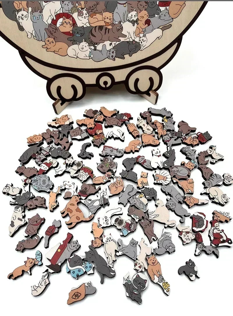 🎁70% OFF!!!-Ready for Christmas!🎅🧩135-Piece Cute Cat Puzzle Challenge Irregular Shaped Wooden Jigsaw Puzzle👍🎁Stress Relief Enthusiast Gift, Christmas Gift✨