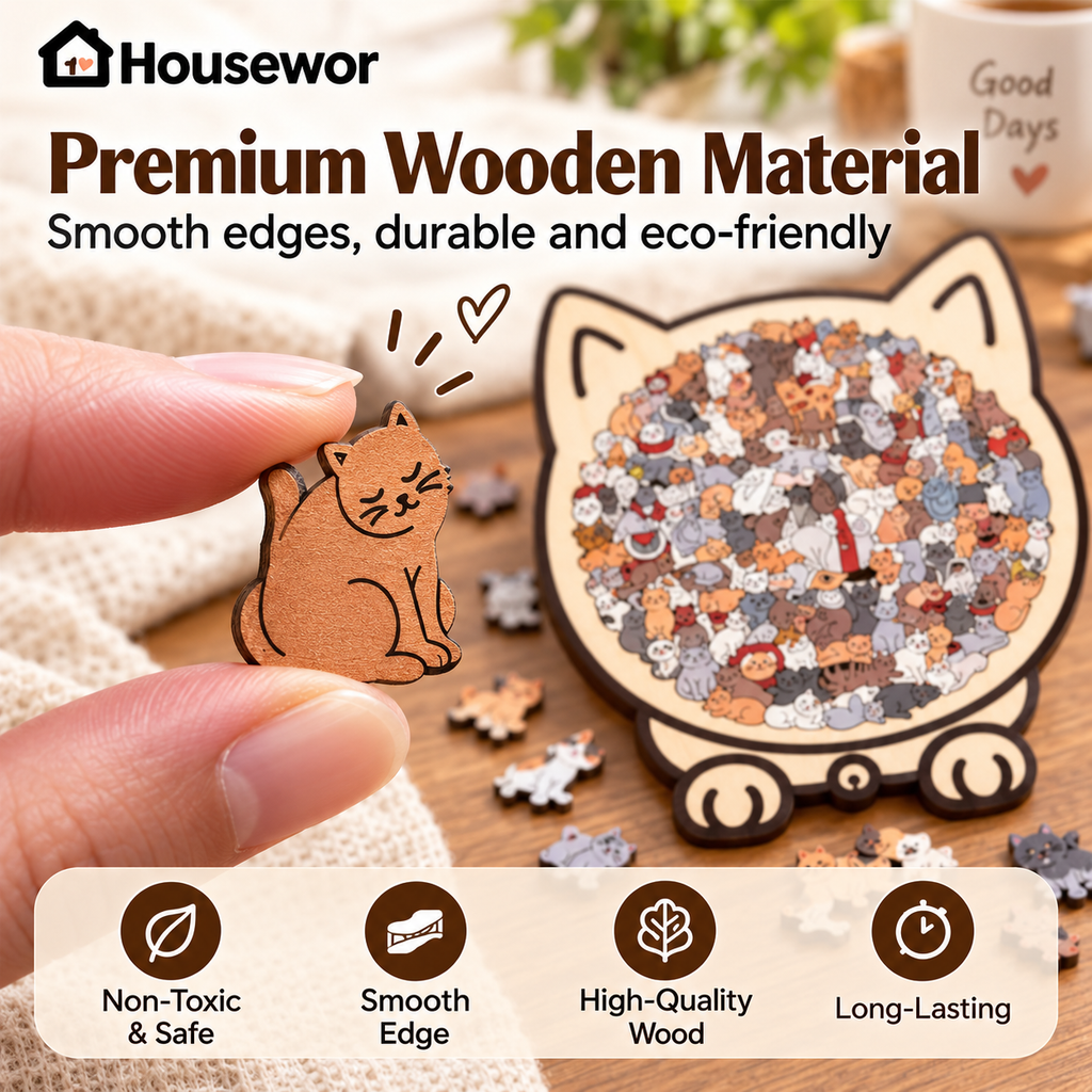 🎁70% OFF!!!-Ready for Christmas!🎅🧩135-Piece Cute Cat Puzzle Challenge Irregular Shaped Wooden Jigsaw Puzzle👍🎁Stress Relief Enthusiast Gift, Christmas Gift✨
