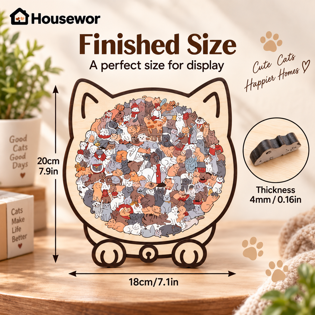 🎁70% OFF!!!-Ready for Christmas!🎅🧩135-Piece Cute Cat Puzzle Challenge Irregular Shaped Wooden Jigsaw Puzzle👍🎁Stress Relief Enthusiast Gift, Christmas Gift✨
