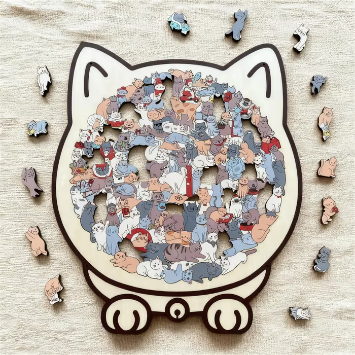 🎁70% OFF!!!-Ready for Christmas!🎅🧩135-Piece Cute Cat Puzzle Challenge Irregular Shaped Wooden Jigsaw Puzzle👍🎁Stress Relief Enthusiast Gift, Christmas Gift✨