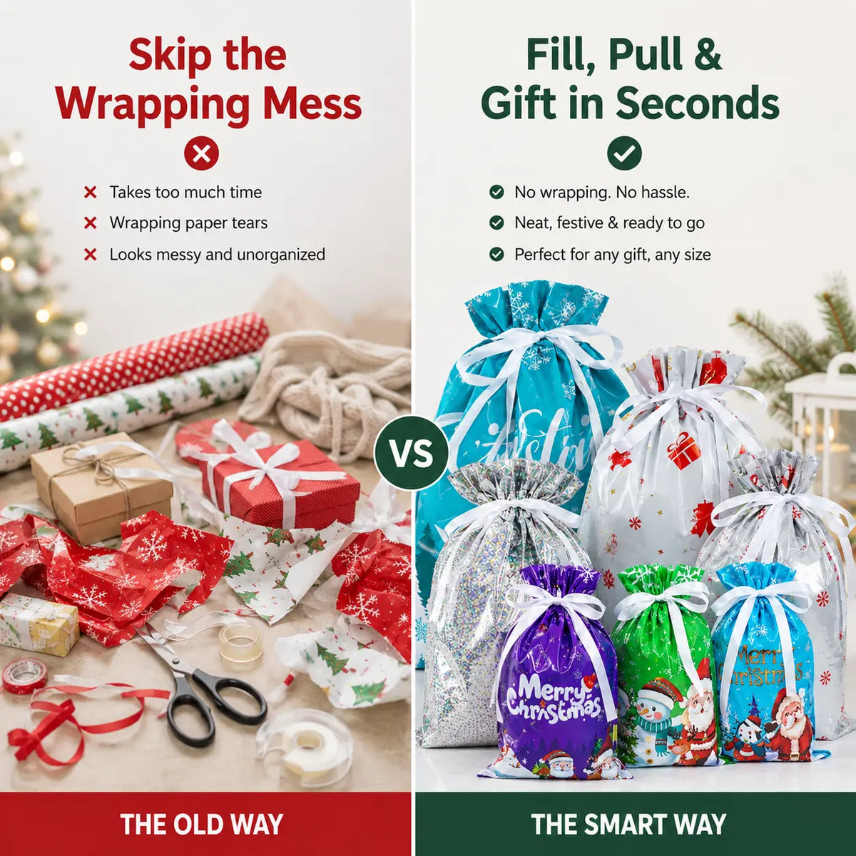 🎁70% OFF!!!-Ready for Christmas!🎅Drawstring Christmas Gift Bags (Biodegradable)🎁