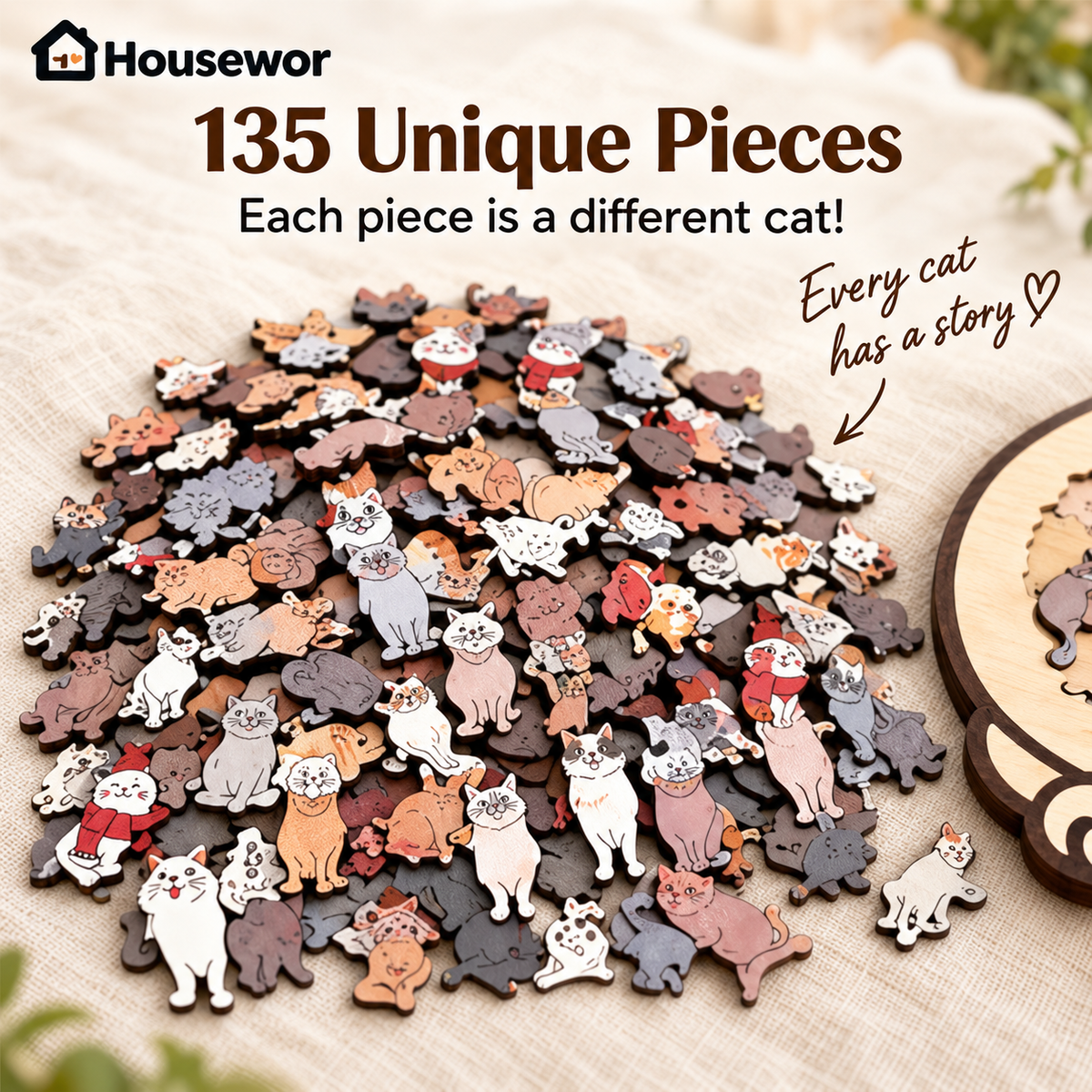 🎁70% OFF!!!-Ready for Christmas!🎅🧩135-Piece Cute Cat Puzzle Challenge Irregular Shaped Wooden Jigsaw Puzzle👍🎁Stress Relief Enthusiast Gift, Christmas Gift✨