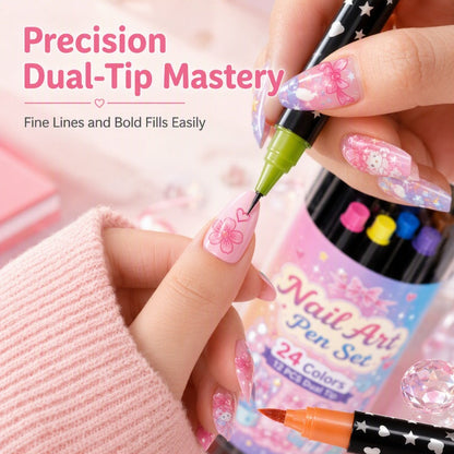 ⏳LAST DAY SALE ONLY ￡7.99!!💕🎁24 Shades Dual-Tip Nail Art Marker Kit, Quick-Dry Painting Pens For DIY Nail Designs💅