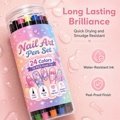 ⏳LAST DAY SALE ONLY ￡7.99!!💕🎁24 Shades Dual-Tip Nail Art Marker Kit, Quick-Dry Painting Pens For DIY Nail Designs💅