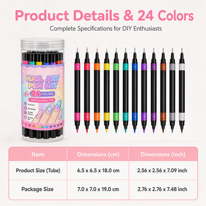 ⏳LAST DAY SALE ONLY ￡7.99!!💕🎁24 Shades Dual-Tip Nail Art Marker Kit, Quick-Dry Painting Pens For DIY Nail Designs💅