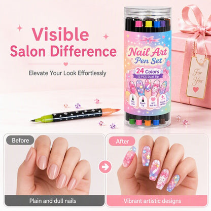 ⏳LAST DAY SALE ONLY ￡7.99!!💕🎁24 Shades Dual-Tip Nail Art Marker Kit, Quick-Dry Painting Pens For DIY Nail Designs💅