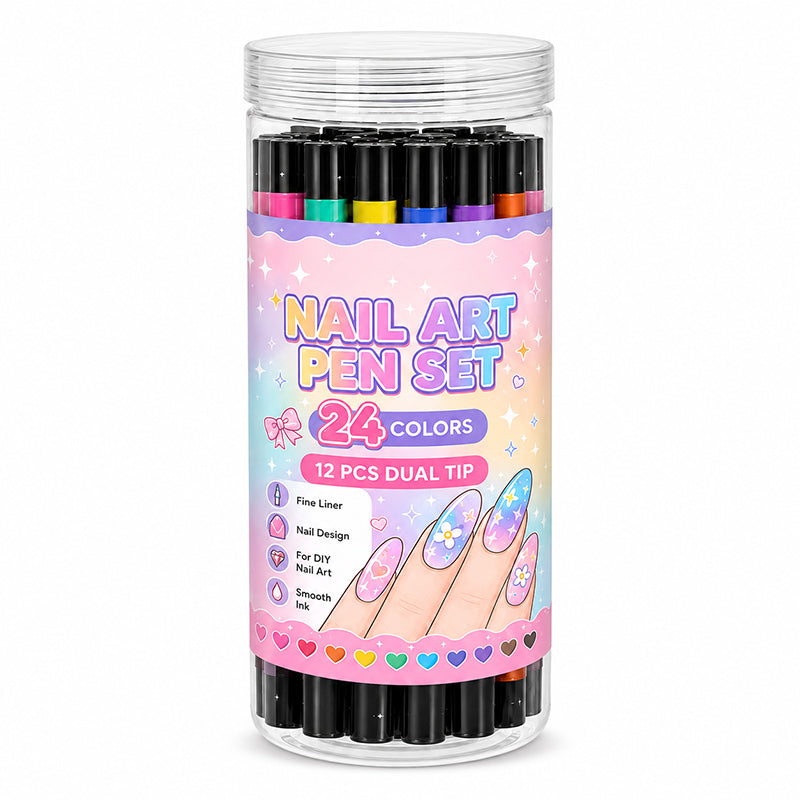 ⏳LAST DAY SALE ONLY ￡7.99!!💕🎁24 Shades Dual-Tip Nail Art Marker Kit, Quick-Dry Painting Pens For DIY Nail Designs💅