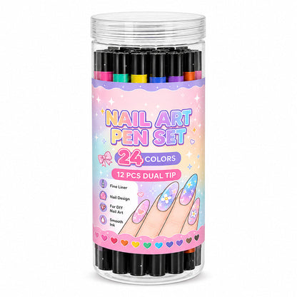 ⏳LAST DAY SALE ONLY ￡7.99!!💕🎁24 Shades Dual-Tip Nail Art Marker Kit, Quick-Dry Painting Pens For DIY Nail Designs💅