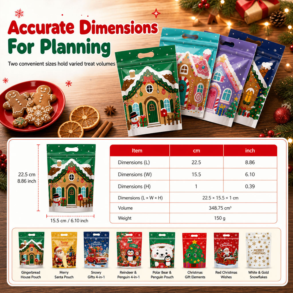 ⏳LAST DAY SALE 50% OFF 🎅🔥50 Pack Christmas Candy Bags Cartoon Stand Up Zipper Pouches for Snowflake Crisp Cookie and Baking Food Packaging
