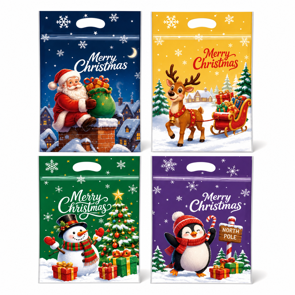 ⏳LAST DAY SALE 50% OFF 🎅🔥50 Pack Christmas Candy Bags Cartoon Stand Up Zipper Pouches for Snowflake Crisp Cookie and Baking Food Packaging