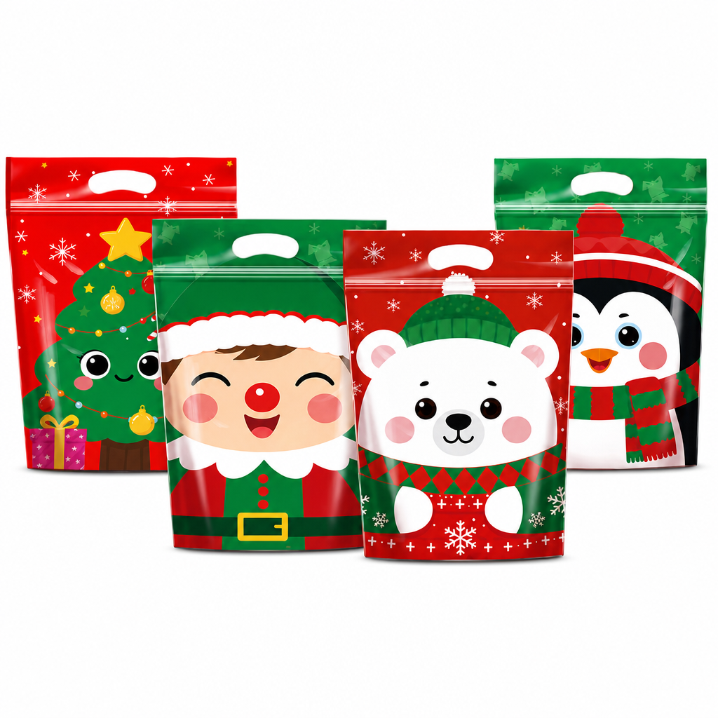 ⏳LAST DAY SALE 50% OFF 🎅🔥50 Pack Christmas Candy Bags Cartoon Stand Up Zipper Pouches for Snowflake Crisp Cookie and Baking Food Packaging