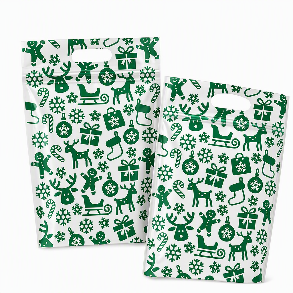 ⏳LAST DAY SALE 50% OFF 🎅🔥50 Pack Christmas Candy Bags Cartoon Stand Up Zipper Pouches for Snowflake Crisp Cookie and Baking Food Packaging