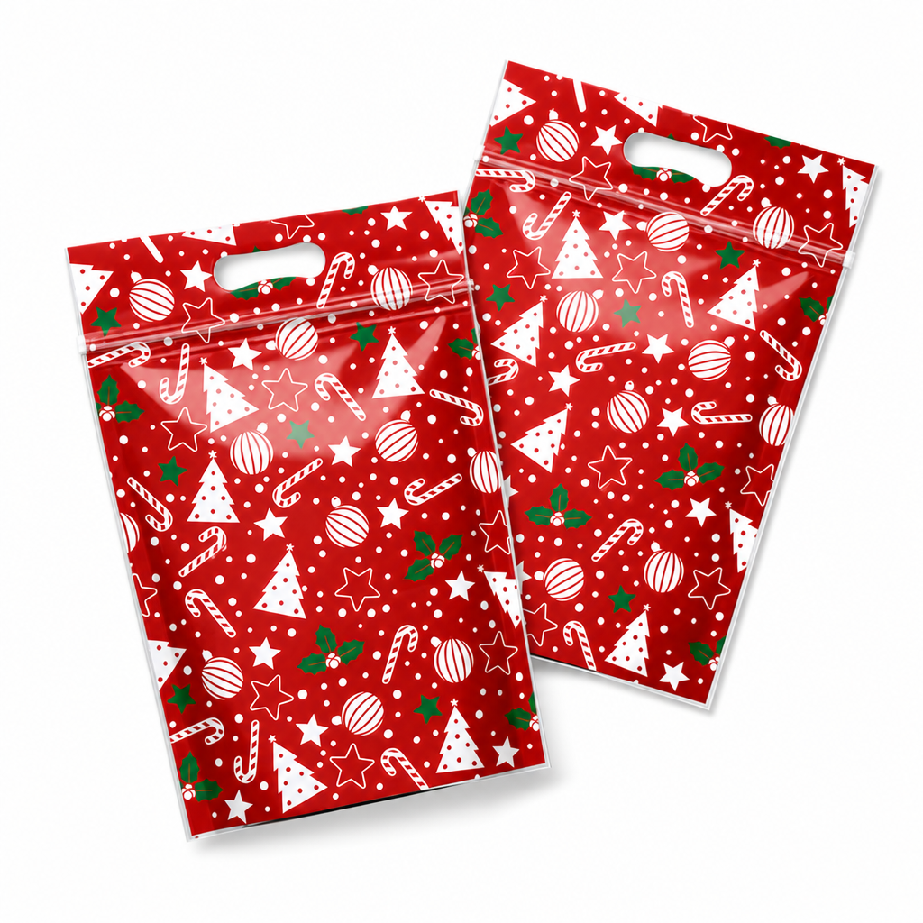 ⏳LAST DAY SALE 50% OFF 🎅🔥50 Pack Christmas Candy Bags Cartoon Stand Up Zipper Pouches for Snowflake Crisp Cookie and Baking Food Packaging