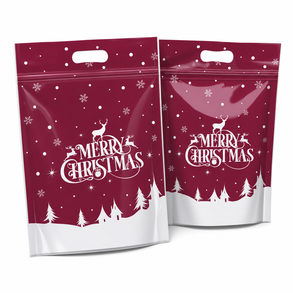 ⏳LAST DAY SALE 50% OFF 🎅🔥50 Pack Christmas Candy Bags Cartoon Stand Up Zipper Pouches for Snowflake Crisp Cookie and Baking Food Packaging