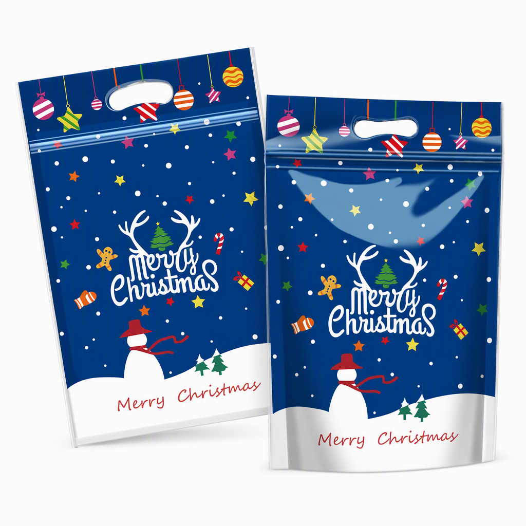 ⏳LAST DAY SALE 50% OFF 🎅🔥50 Pack Christmas Candy Bags Cartoon Stand Up Zipper Pouches for Snowflake Crisp Cookie and Baking Food Packaging
