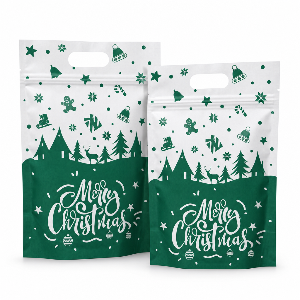 ⏳LAST DAY SALE 50% OFF 🎅🔥50 Pack Christmas Candy Bags Cartoon Stand Up Zipper Pouches for Snowflake Crisp Cookie and Baking Food Packaging