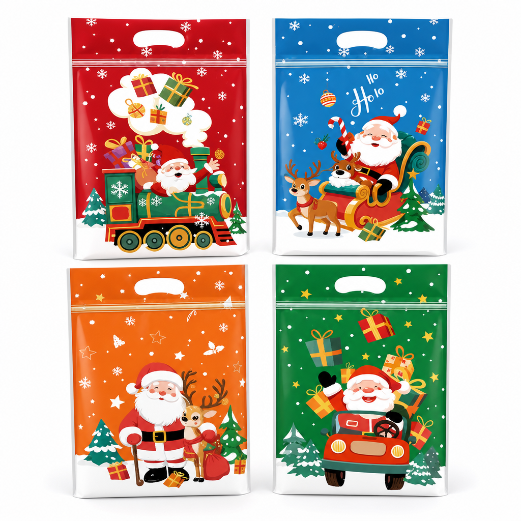 ⏳LAST DAY SALE 50% OFF 🎅🔥50 Pack Christmas Candy Bags Cartoon Stand Up Zipper Pouches for Snowflake Crisp Cookie and Baking Food Packaging