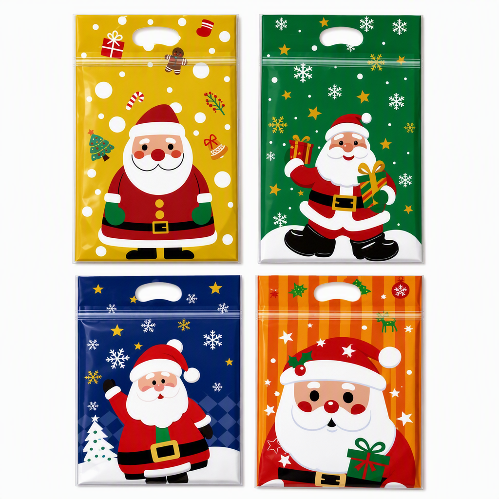 ⏳LAST DAY SALE 50% OFF 🎅🔥50 Pack Christmas Candy Bags Cartoon Stand Up Zipper Pouches for Snowflake Crisp Cookie and Baking Food Packaging