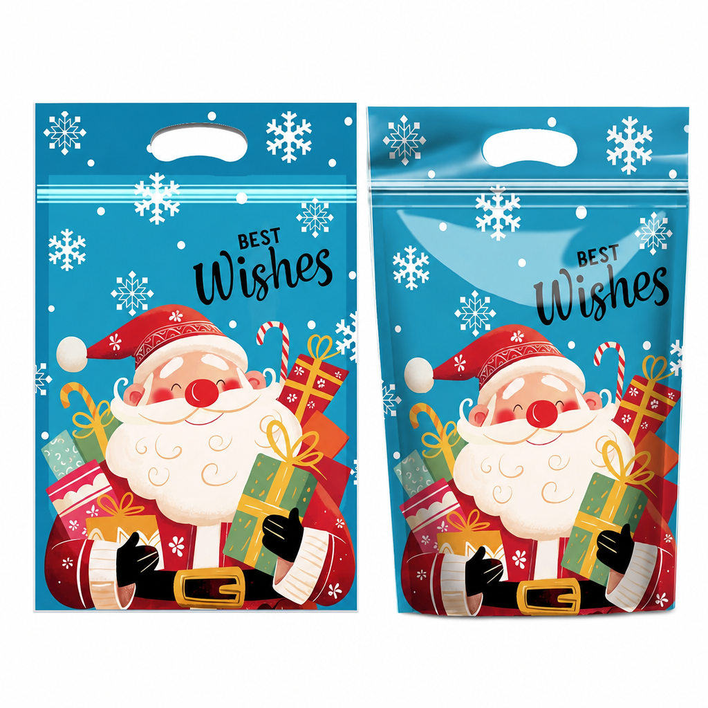 ⏳LAST DAY SALE 50% OFF 🎅🔥50 Pack Christmas Candy Bags Cartoon Stand Up Zipper Pouches for Snowflake Crisp Cookie and Baking Food Packaging