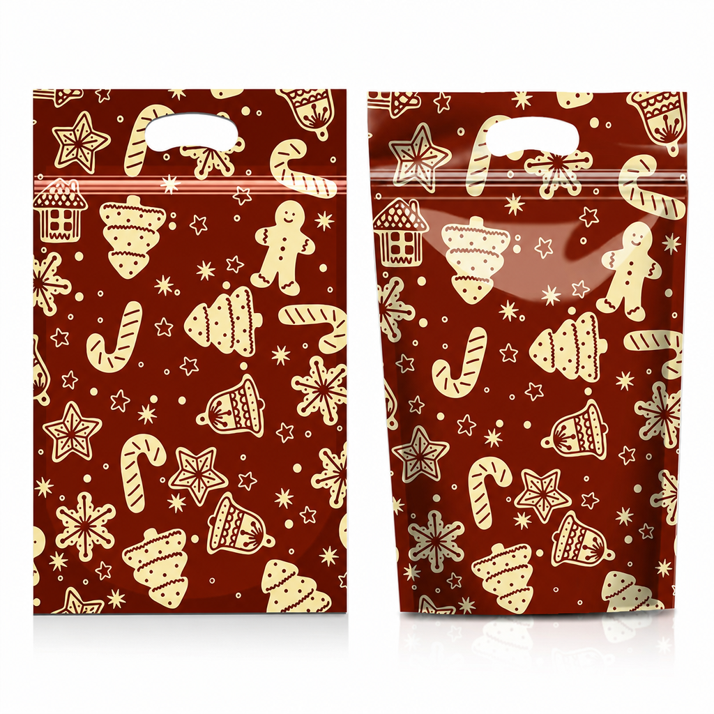 ⏳LAST DAY SALE 50% OFF 🎅🔥50 Pack Christmas Candy Bags Cartoon Stand Up Zipper Pouches for Snowflake Crisp Cookie and Baking Food Packaging