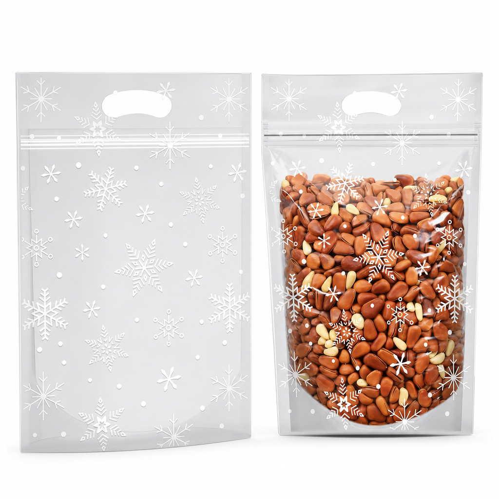 ⏳LAST DAY SALE 50% OFF 🎅🔥50 Pack Christmas Candy Bags Cartoon Stand Up Zipper Pouches for Snowflake Crisp Cookie and Baking Food Packaging