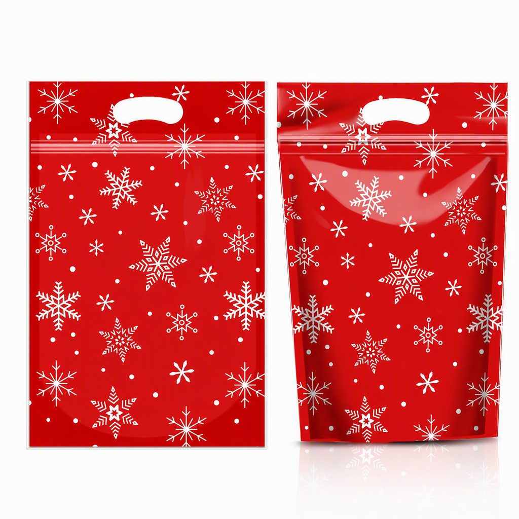 ⏳LAST DAY SALE 50% OFF 🎅🔥50 Pack Christmas Candy Bags Cartoon Stand Up Zipper Pouches for Snowflake Crisp Cookie and Baking Food Packaging