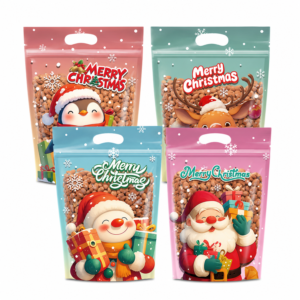 ⏳LAST DAY SALE 50% OFF 🎅🔥50 Pack Christmas Candy Bags Cartoon Stand Up Zipper Pouches for Snowflake Crisp Cookie and Baking Food Packaging