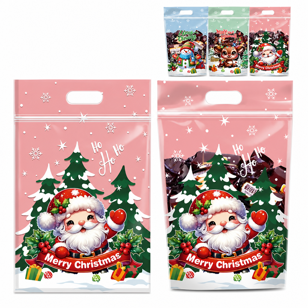 ⏳LAST DAY SALE 50% OFF 🎅🔥50 Pack Christmas Candy Bags Cartoon Stand Up Zipper Pouches for Snowflake Crisp Cookie and Baking Food Packaging